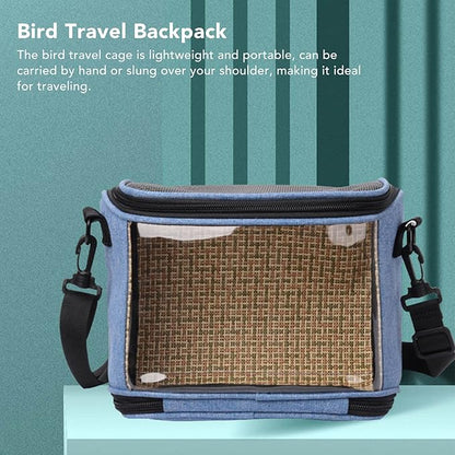 FLEXMAN Bird Carrier Bag, Portable Small Bird Travel Cage, Transparent Lightweight Breathable, Two Way Zipper Parrot Travel Cage with Side Pockets for Parrots, Birds, Hamsters, Small Lizards (Blue)