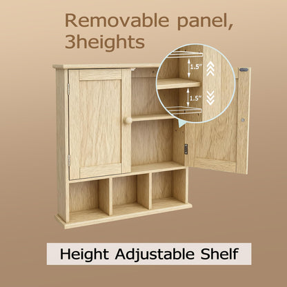 TaoHFE Natural Wooden Color Bathroom Wall Cabinet with 2 Door Adjustable Shelves,Over The Toilet Storage Wall Mounted Medicine Cabinets for Bathroom Laundry Room Kitchen