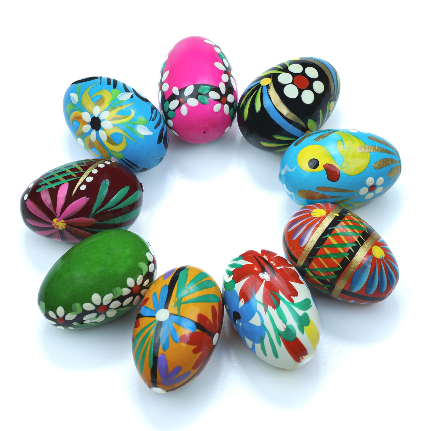 Hand Painted Polish Wooden Easter Eggs – Traditional Pisanki Decorative Eggs for Easter & Home Decor – Made in Poland – 1.6 in – Set of 9