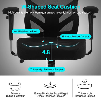 YFO Ergonomic Office Chair, Mesh Computer Desk Chair with Adjustable Back Lumbar Support and Armrests, Comfy Executive Rolling Swivel Task Chair for Home Office, Black