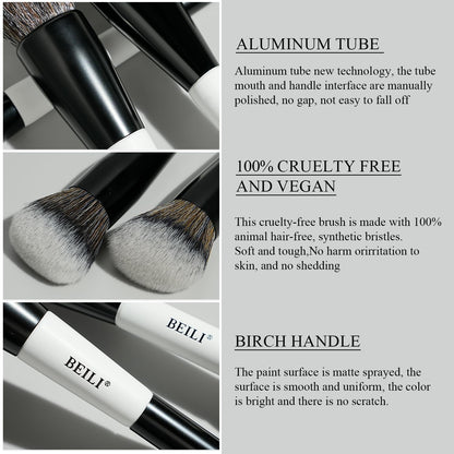 BEILI 12 Pcs Double-Sided Makeup Brush Set, 18-in-12 Multi-Use Brushes for Contour, Foundation, Highlight, Blush, Eyeshadow, Eyeliner & Concealer, Black & White Travel Kit for Polished Daily Makeup