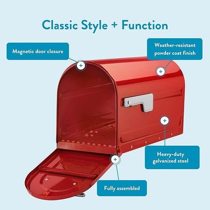 Architectural Mailboxes 7900-7R-SR Boulder Mailbox, Red | Galvanized steel build for outside with rust-resistant powder-coat finish and a magnetic door closure. USPS approved.