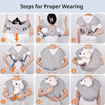 CUBY Swaddle Dog Sling Carrier for Small Dogs, Front Pet Sling Carrier Chest,Hands Free Adjustable Cat Sling Carrier Soft Cotton Reducing Pain Puppy Sling Carrier for Small Pet Up to 10lb (Light Gray)