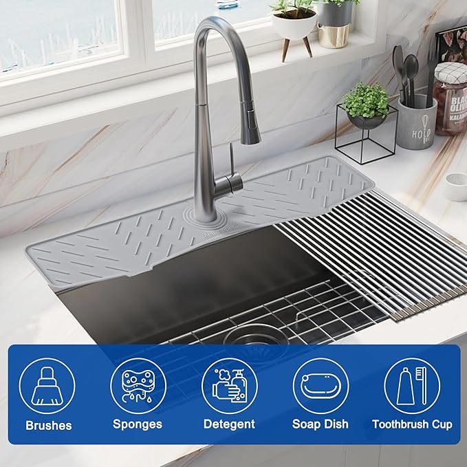 Meiliweser Faucet Mat for Kitchen Sink – 24” x 5.1” Extra-Long Silicone Splash