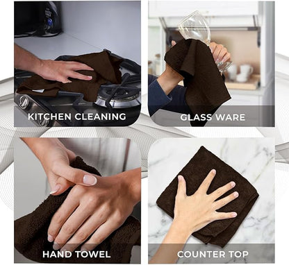Avalon Towels Cotton Washcloths 24-Pack – 12 x 12 Inch Brown Super Soft &
