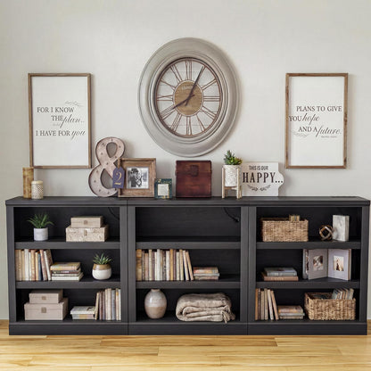 Unikito 3-Tier Storage Bookcase with Adjustable Shelves, Modern Wood Storage Organizer Rack, Free Standing Decorative Display Shelf for Home Office, Living Room and Bedroom-Black