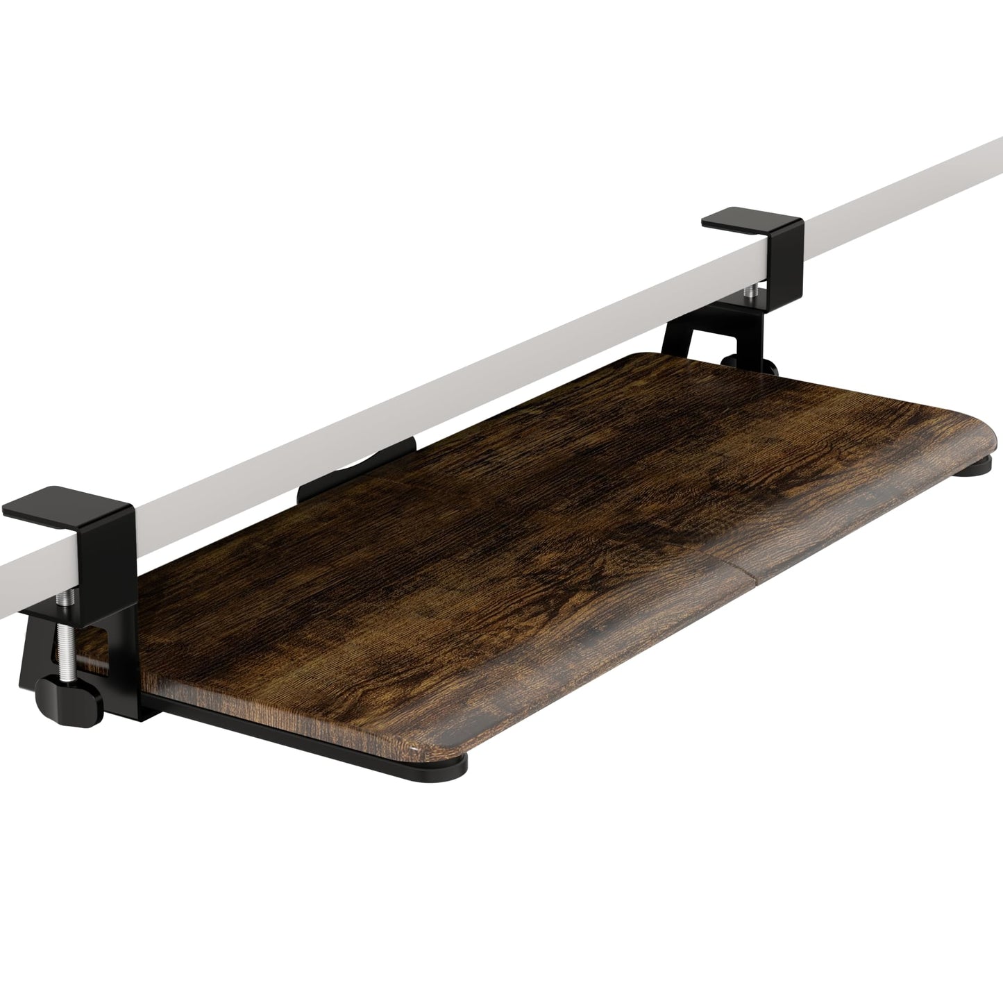 ERGOMAKER Keyboard Tray Under Desk, Pull Out Keyboard Tray with C Clamp Mount, 25.6" (29.7" Including Clamps) x 11.8" Slide-Out Platform Computer Drawer for Typing, Keyboard & Mouse Tray, Rustic Brown