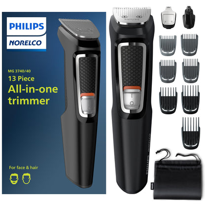 Norelco Philips Multigroom 3000 Series, All-in-One Trimmer, Beard Trimmer and Hair Clipper, 15-Piece Men's Grooming Kit for Head, Beard, Face, Nose, Ears, No Blade Oil Needed, Soft Pouch, MG3770/40