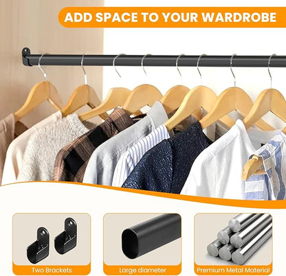Oval Closet Rod for Hanging Clothes Adjustable Closet Rods 18 to 40 Inch Heavy Duty Black Poles Bar Closet Rod Expandable for Wardrobes Laundry RV