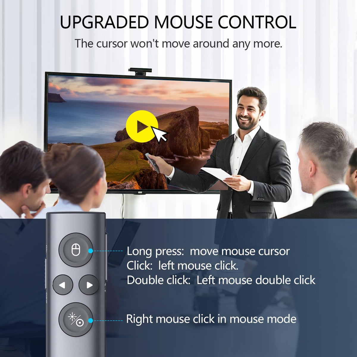 Norwii N95s BLE Presentation Clicker with Digital Pointer for PowerPoint Presentation on TV Screen and Projection Screen, Wireless Presenter Remote with Countdown Timer (Green Light-USB-C)