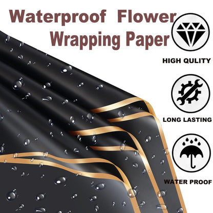 179Pcs Flower Wrapping Bouquet Paper Kit with 20 Sheets Black Floral Wrapping Paper,100 Pcs Diamond Bouquet Pins, 48Pcs 3D Gold Butterflies,1Roll Ribbon,10 Cards for Graduation Birthday Wedding DIY Craft