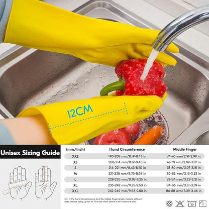 Vgo... 10-Pairs Reusable Household Gloves, Rubber Dishwashing gloves, Extra Thickness, Long Sleeves, Kitchen Cleaning, Working, Painting, Gardening, Pet Care (Size L, Yellow, HH4601)