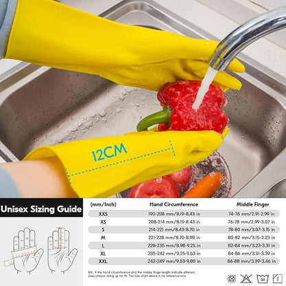 Vgo... 1-Pair Reusable Household Gloves, Rubber Dishwashing gloves, Extra Thickness, Long Sleeves, Kitchen Cleaning, Working, Painting, Gardening, Pet Care (Size XL, Yellow, HH4601)