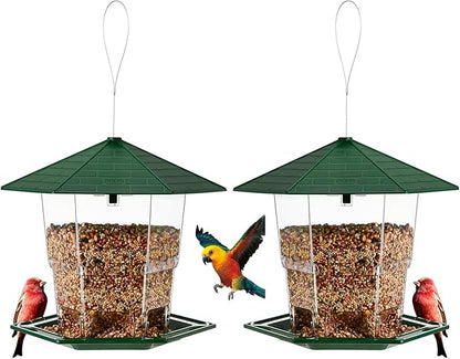 Jealoeur Bird Feeders for Outdoors Hanging Bird Feeder Wild Birds Seed, Green 2 Pack
