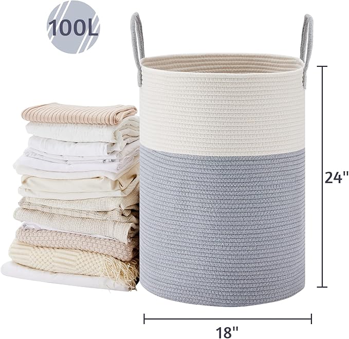 VIPOSCO Large Laundry Hamper, Tall Woven Rope Storage Basket
