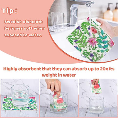 6 Pack Swedish Dishcloths for Kitchen, Swedish Rag Absorbent Spring Floral Dish