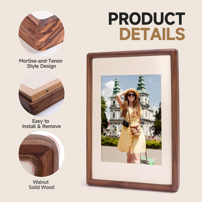 3Liangthings Solid American Black Walnut Picture Frame 5x7 4x6, Natural Wood Tabletop Photo Frame with Decorative Joinery Corners, Horizontal or Vertical Display (Walnut, For 5x7 / 4x6 Photo)