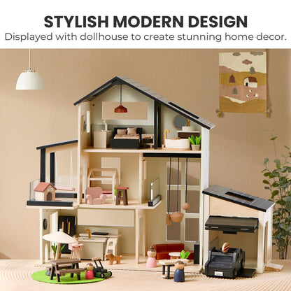 Tiny Land Wooden Dollhouse Garage Set – Realistic Design with Garage, Workbench,Lawn Mower & SUV Car, Expansion Dollhouse Furniture & Accessories for Doll house, Educational Pretend Play Gift for Kids