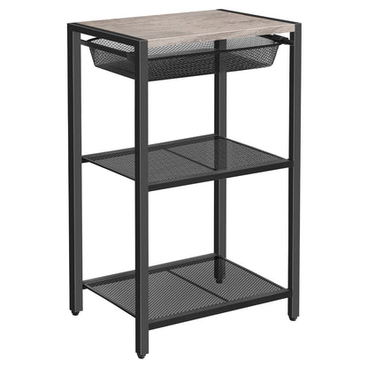 HOOBRO 28.7 Inch Tall Side Table, 3-Tier Industrial Telephone End Table with Adjustable Metal Mesh Basket, Desk Side Table with Storage Shelves, for Living Room, Bedroom, Office, Greige BG06DH01