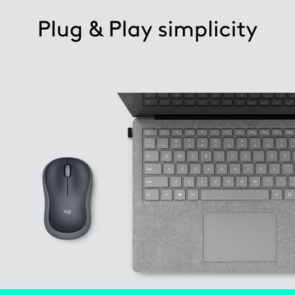 Logitech M185 Wireless Mouse, 2.4GHz with USB Mini Receiver, 12-Month Battery Life, 1000 DPI Optical Tracking, Ambidextrous PC/Mac/Laptop - Swift Grey