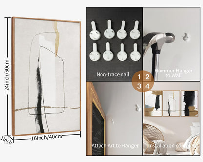 SIGNINART Black and White Abstract Framed Canvas Wall Art Set of 3, Beige Neutral Art Prints, Minimalist Modern Wall Decor for Living Room, Bedroom, Office,Above Couch 16"x24"x3