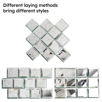 Diflart Peel and Stick Mirror Backsplash, Light Antique, 3x3 Inch, Beveled Mirror Square Kitchen Bar Wall Tile (2 Sq.ft, 32 Pcs)