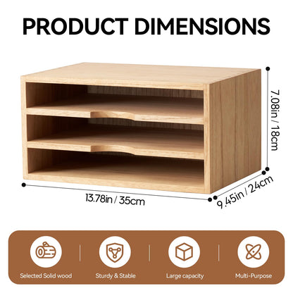 KIRIGEN Wooden Desktop Organizer, 3 Tier Solid Wood Letter Tray and Paper File Sorter for Desk, Freestanding Office Document Holder for Mail, Magazines, Folders, Natural 3KWJG-NA