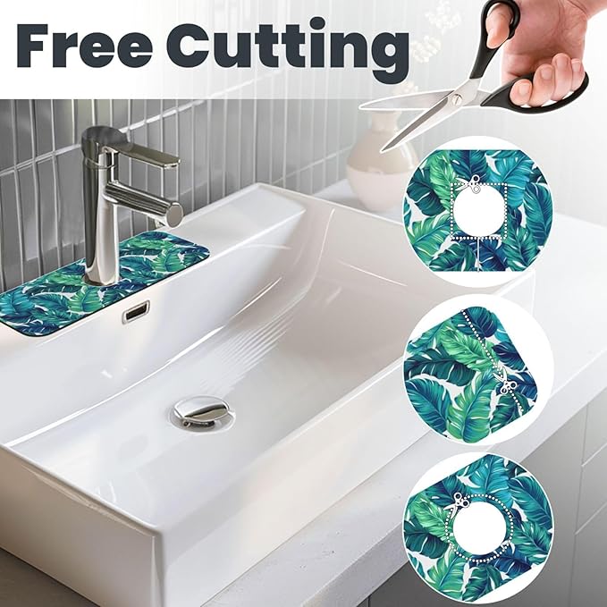 Green Tropical Palm Leaf Summer Kitchen Sink Splash Guard Faucet Mat 1 Pcs