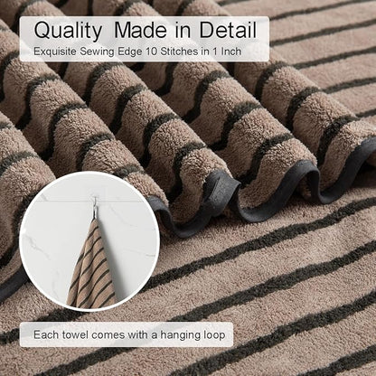 Oliven 4 Piece Brown Cabana Stripe Large Bath Towels Oversized Bath Sheet Super