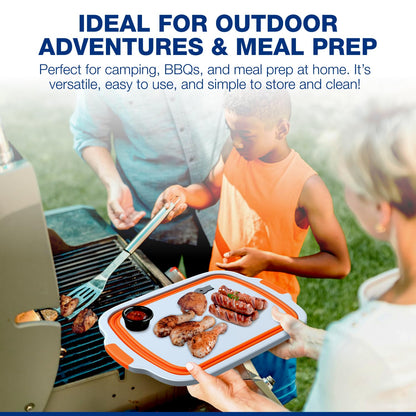 2-Pack XL Collapsible BBQ Prep Tub with Built-In Cutting Board, Lid & Strainer – Marinate, Drain & Prep – Large Food-Safe Container – Perfect for Grilling, Smoking & Outdoor Cooking