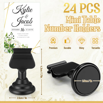 Kathfly 24 Pcs Wedding Table Number Holders 1.7 Inch Metal Black Mini Place Card Holders Bulk Harp-clip Table Sign Stands Card Holder Display Picture Memo Notes Menu for Restaurants Birthday Decor