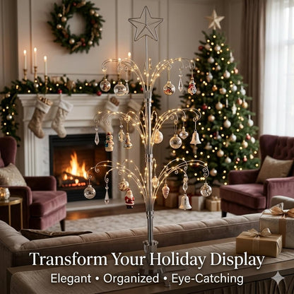 HOHIYA 47" Rotating Ornament Display Tree with 60 Hooks Heavy Duty Metal Christmas Ornament Stand Silver Rotating Display Rack for Glass Ornaments Holiday Decor Craft Show & Year Round Display
