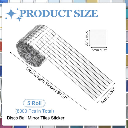 HARFINGTON 8000 Pcs Mirror Mosaic Tiles 5 x 5 mm Square Glass Self-Adhesive Disco Ball Mirror Tiles Sticker for DIY Craft Decoration Art Collage Card Making, Silver