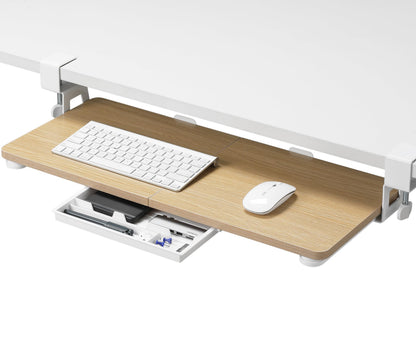 ETHU Keyboard Tray Under Desk, 26.77" X 11.81" Large Size Keyboard Tray with C Clamp-on Mount Easy to Install, Computer Keyboard Stand, Ergonomic Keyboard Tray for Home and Office (Oak)