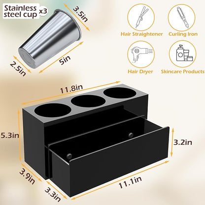 Hair Tool Organizer, Removable Blow Dryer Holder for Bathroom, Hot Tools Organizer For Hair Dryer, Blow Dryer, Curling Iron, Hair Straightener, Bathroom Countertop Organizer, Glossy Black