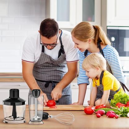 KOIOS 5-in-1 Hand Immersion Blender, 1000W 12 Speed Handheld Blender Stick with Copper Motor Stainless Steel Blade, 600ml Mixing Beaker,500ml Food Processor, Whisk, Milk Frother, Non-BPA, Red