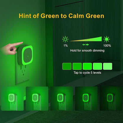 YUNLEX 2 Pack Plug in Night Light with Motion Sensor & Dusk to Dawn Sensor, 3 Sensor Modes, Auto ON/Off, Dimmable Reflected Light, Calming Green LED for Home Office, Hallway, Bathroom
