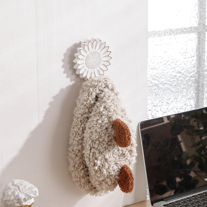 TRENDIN Rustic Wooden Sunflower Wall Hooks Set of 2, Distressed White Decorative Wall Hooks for Coats, Hats, Bags, and Keys, Farmhouse Floral Home Decor for Entryway, Bedroom or Living Room
