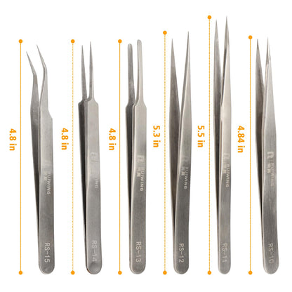 6 Pcs Precision Stainless Steel Tweezers Set, Thick RL Tweezers, Straight Curved Tips, for Electronics, Jewelry, Crafts, Laboratory Work, Precision Tools