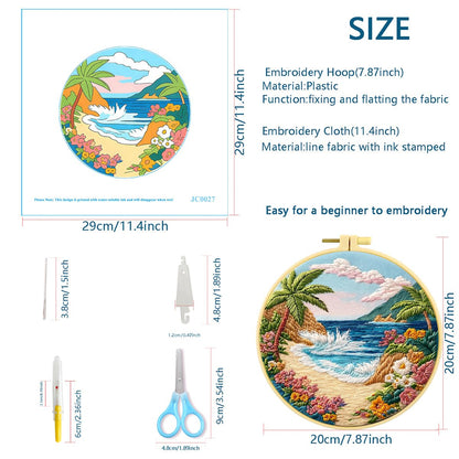 Zhenqing 4 Landscape Scenes Embroidery Kit for Beginners, 4-Pack Circular Designs with 20cm Hoop, Pre-Printed 29x29cm Cotton Fabric & Threads for Home Decor (JC0038)