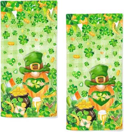 St Patrick's Day Hand Towels, 2 Packs Clover Leaves Spring Bathroom Hand Towels