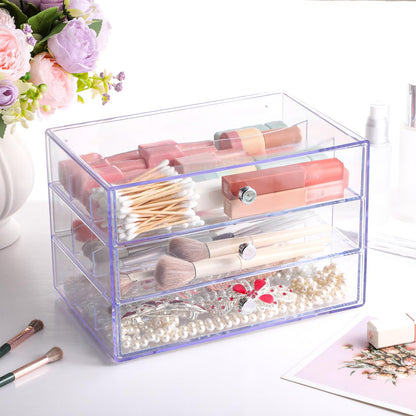 Wonderjune 1 Pack 3 Drawer Washi Tape Organizer Plastic Washi Tape Storage Cube Organizer Box 10 x 7 x 6.8 Large Capacity Clear Storage Drawer Holder for Art Craft Embellishments Jewelry Makeup