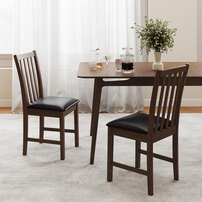 Giantex Wooden Dining Chairs Set of 2, Faux Leather Upholstered Kitchen Chair w/Rubber Wood Legs, Curved Back, Padded Seat, Mid Century Modern Armless Accent Side Chairs for Living Room, Brown