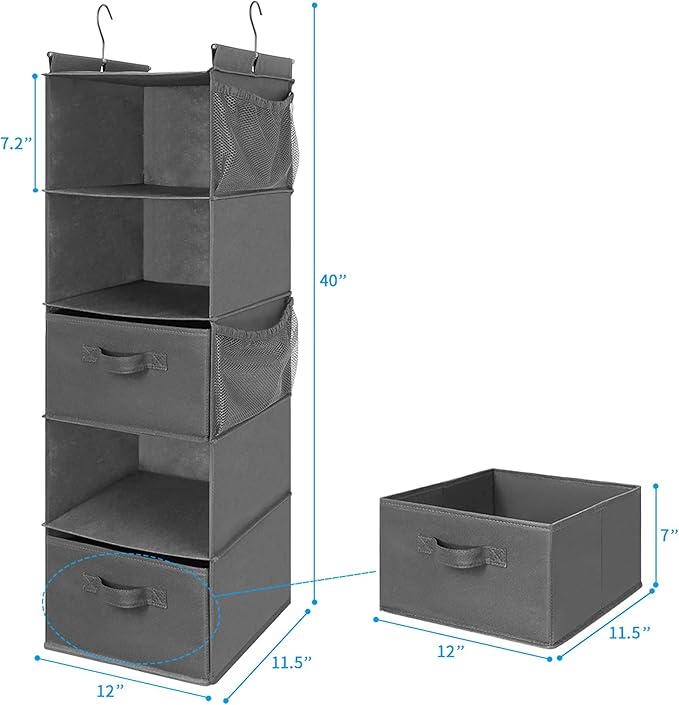 MAX Houser 5 Tier Shelf Hanging Closet Organizer, Cloth Hanging Shelf