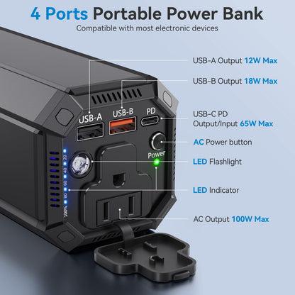 Portable Power Bank with AC Outlet, 100W Portable Laptop Charger, 98Wh/27000mAh High Capacity with 65W PD USB C Laptop Battery Bank, Backup Power Source for Business Travel and Outdoor Activities
