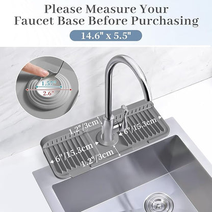 PoYang 14.6 inch Faucet Mat for Kitchen Sink Splash Guard, 7° Slope Silicone