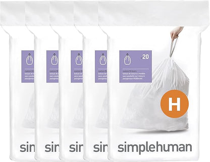 simplehuman Code H 100 Count, Dispenser Pack Custom Fit Liners, Drawstring