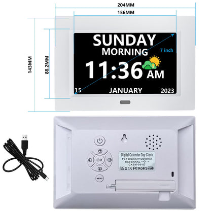 LXBYJKJ 7 Inch Digital Clock with Day and Date for Elderly Alzheimer's Clock Customizable Alarms 3 Display Modes Large Font Alarm Clock for Seniors Auto DST White
