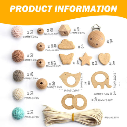 Wood Beads, Macrame Beads 84Pcs/Set Natrual Macrame Wooden DIY Crochet Wooden with Clips for Baby Pacifier Chain, Bracelets, DIY Crafts and Macrames