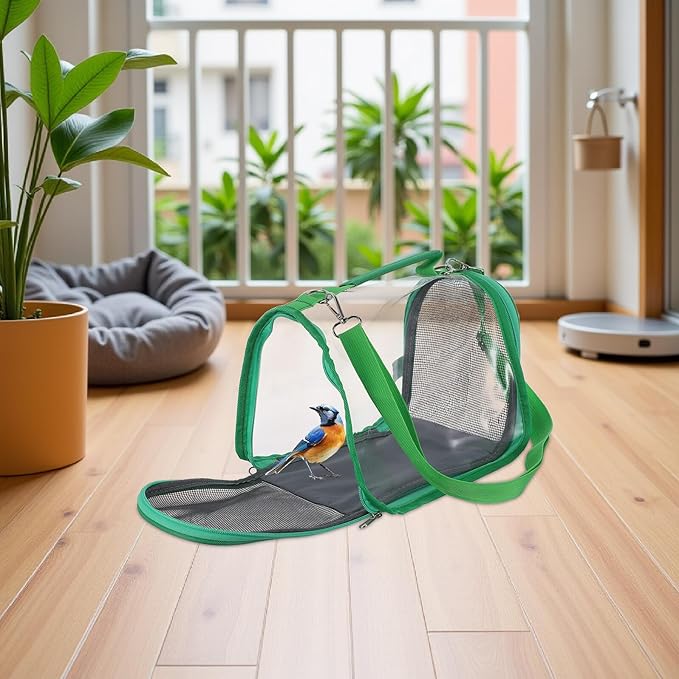 Levemolo Small Portable Bird Cage Carrier for Travel – Lightweight Plastic Parrot and Budgie Travel Cage Bag, Compact Green Pet Bird Carrier for Outdoor Trips and Vacations